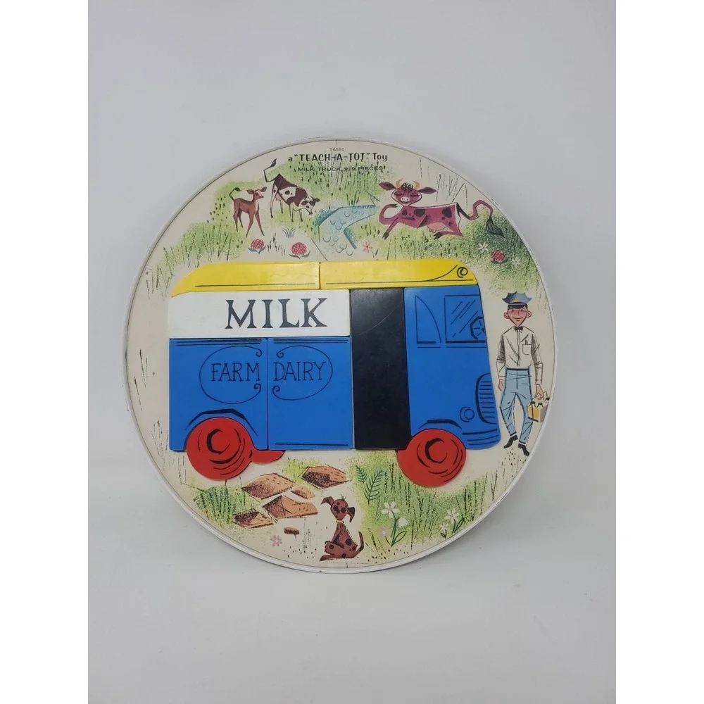 Vtg Milk/Dairy‎ Farm Truck Magnetic Plastic Puzzle, Teach A Tot, Playskool